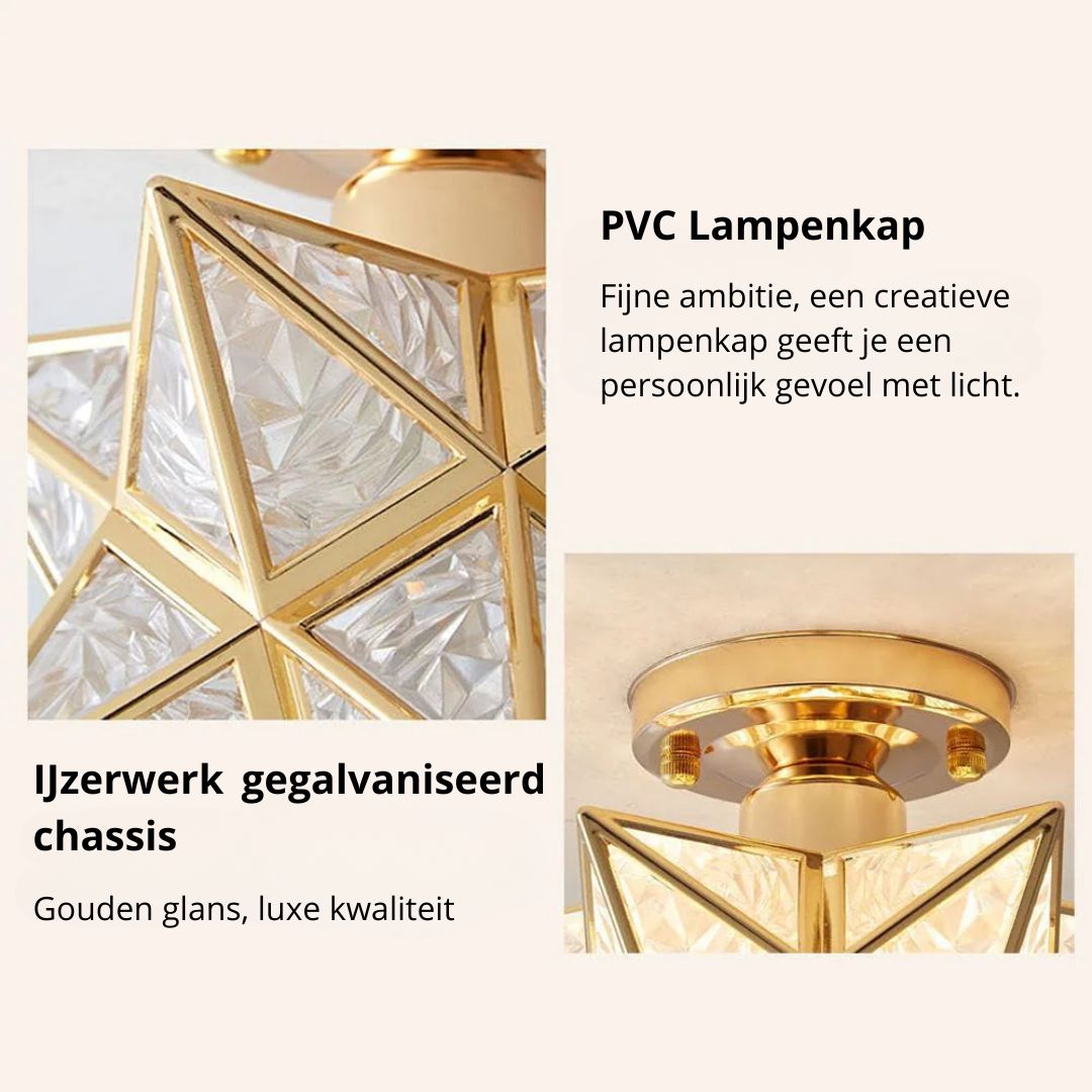 Aranyszínű fém, geometrikus csillag alakú mennyezeti lámpa, E27 foglalat, 8-Inch