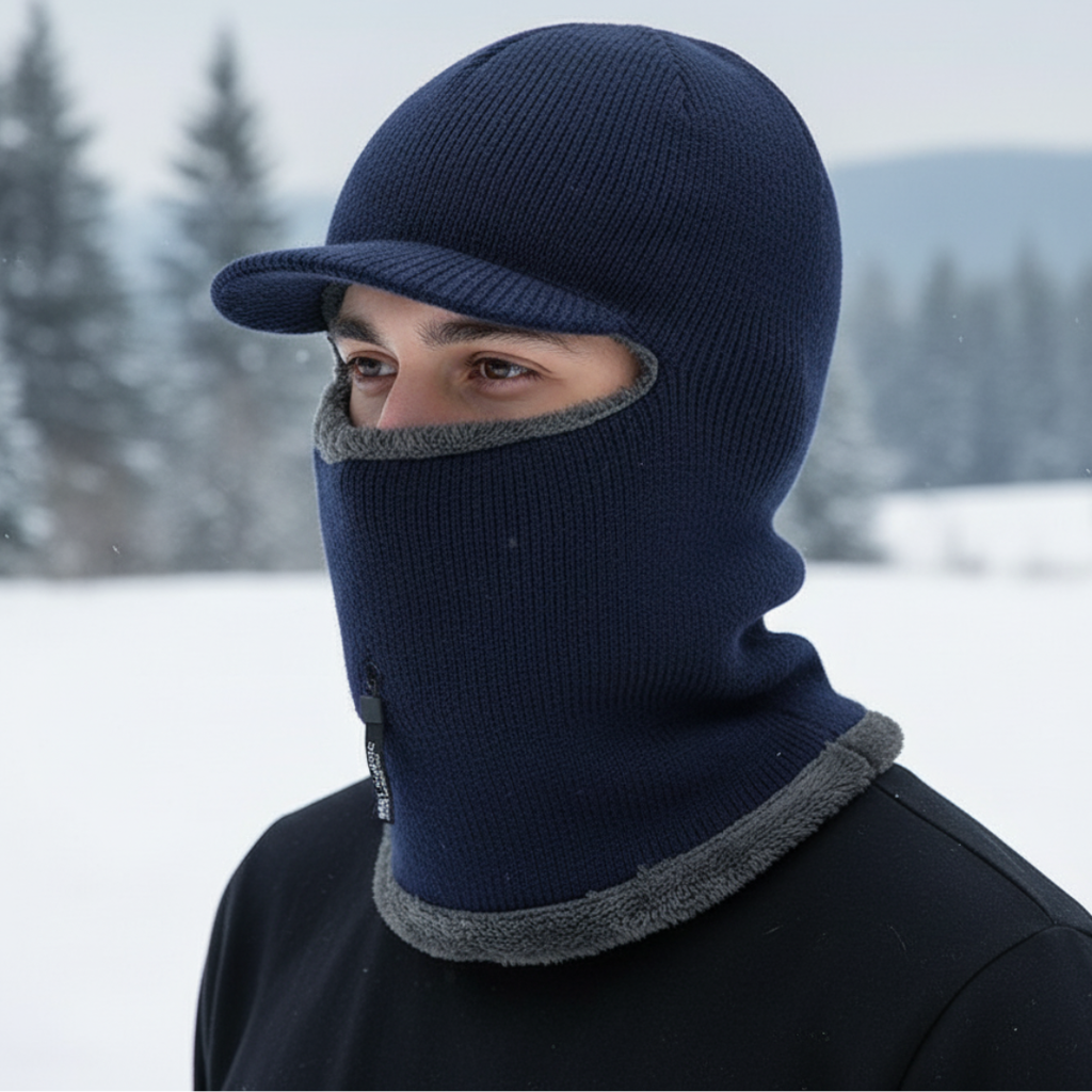 Winter-Strick-Balaclava - Fleecefutter, Gesichtsschutz mit Reißverschluss