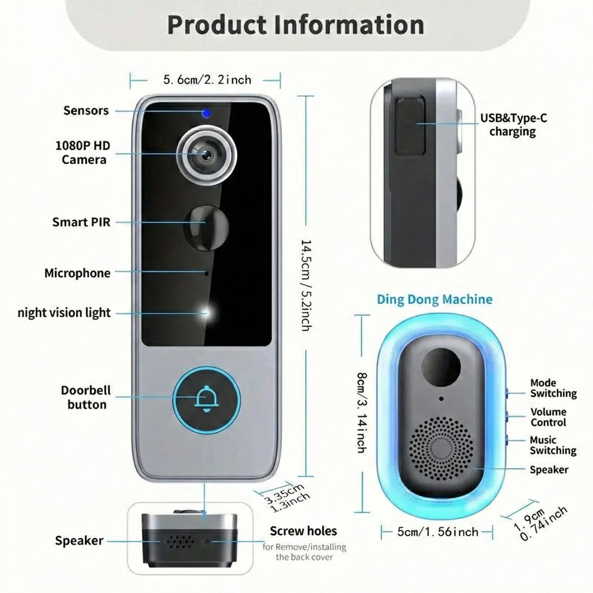 Wireless Smart Video Doorbell — HD Recording, Two-Way Talk