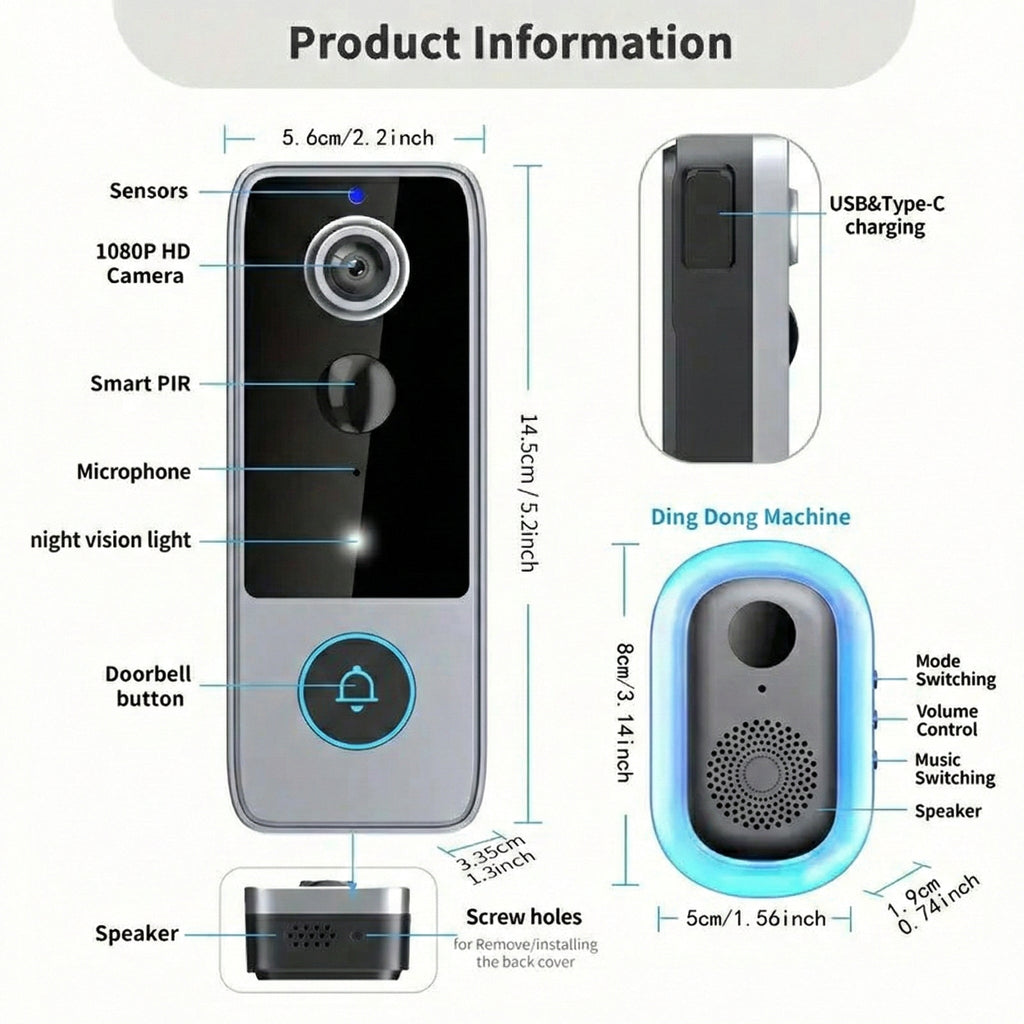 Wireless Video Doorbell — HD Camera, Two-Way Talk & Motion Alerts