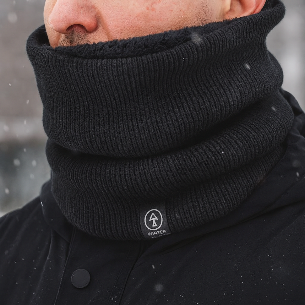 Strikket halsvarmer med fleecefôr - termisk vinterhals i to lag for løping, fotturer og pendling i kaldt vær | 2-pakning unisex-halsvarmere