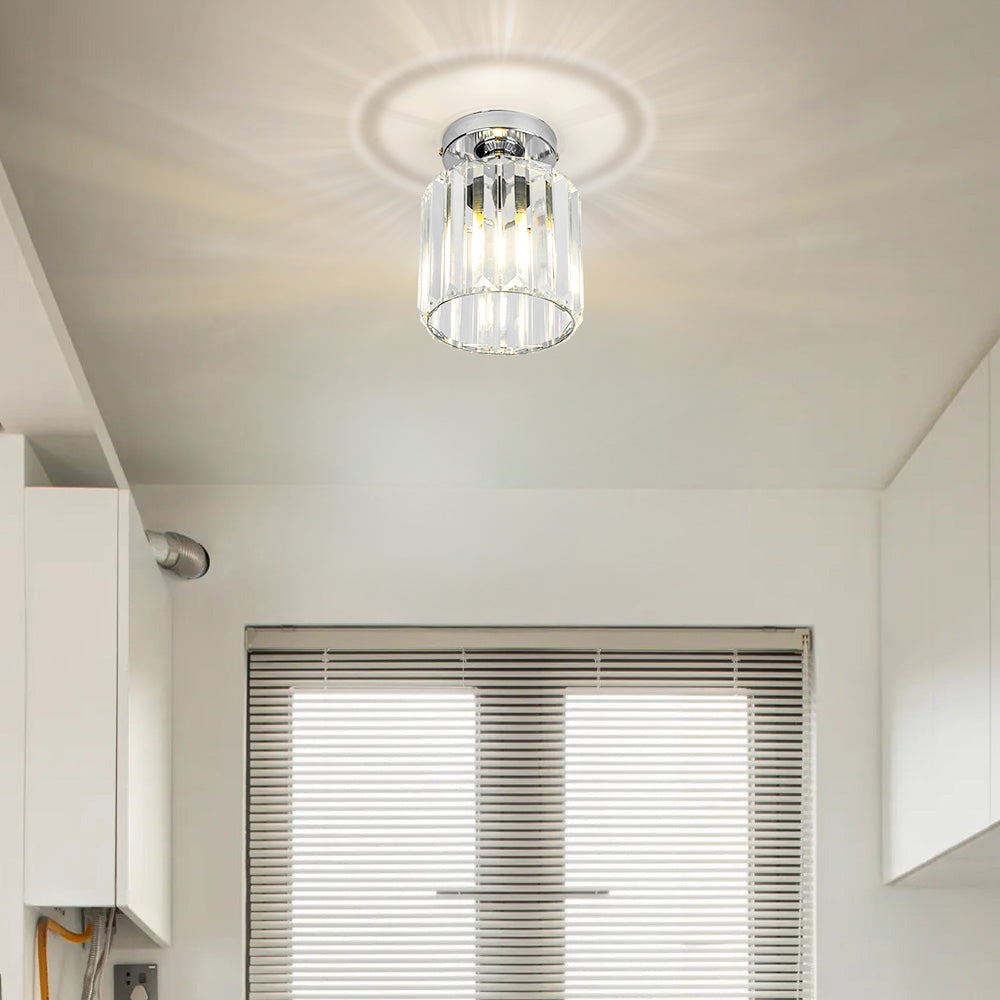 Black Gold Crystal Flush Mount Light Fixture — E27 Socket