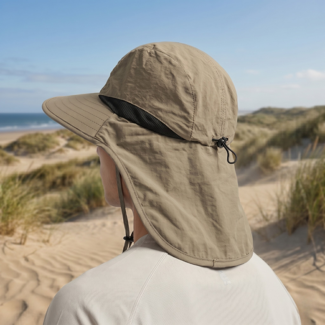 Sombrero de ala ancha para hombre y mujer — UPF 50+, protección de secado rápido para el cuello