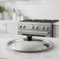 NovaCover Universal Stainless Steel Lid — lämmönkestävä tartuntakahva, sopii erikokoisiin wok-pannuihin ja paistinpannuihin