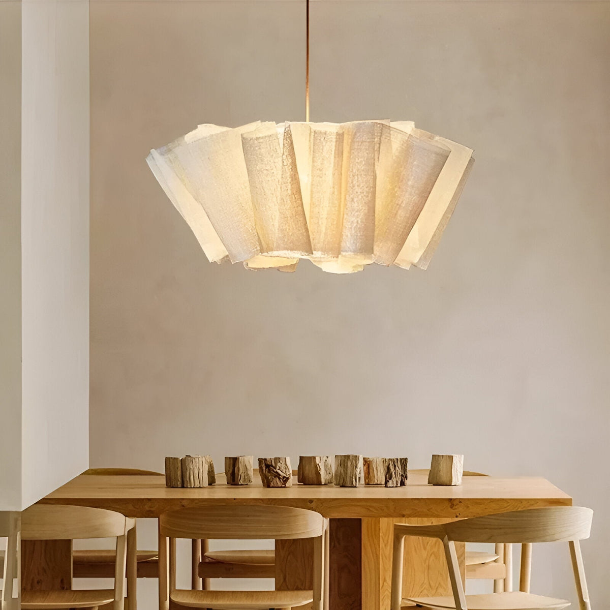 16 in Warm Cream Pleated Fabric Shade Hanging Ceiling Lamp