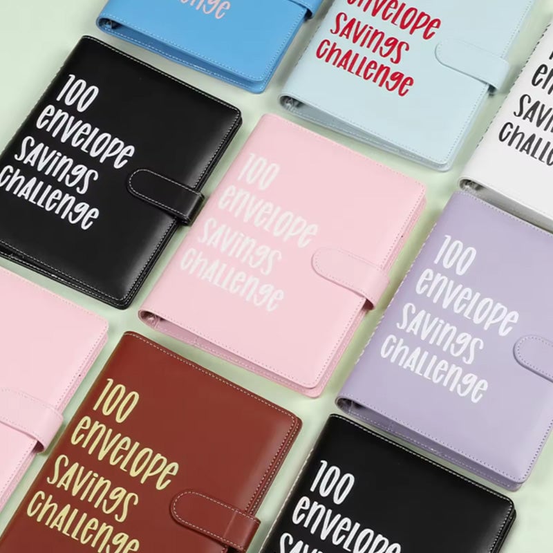Carpeta ahorradora de dinero con 100 sobres — organizador de presupuesto de cuero PU