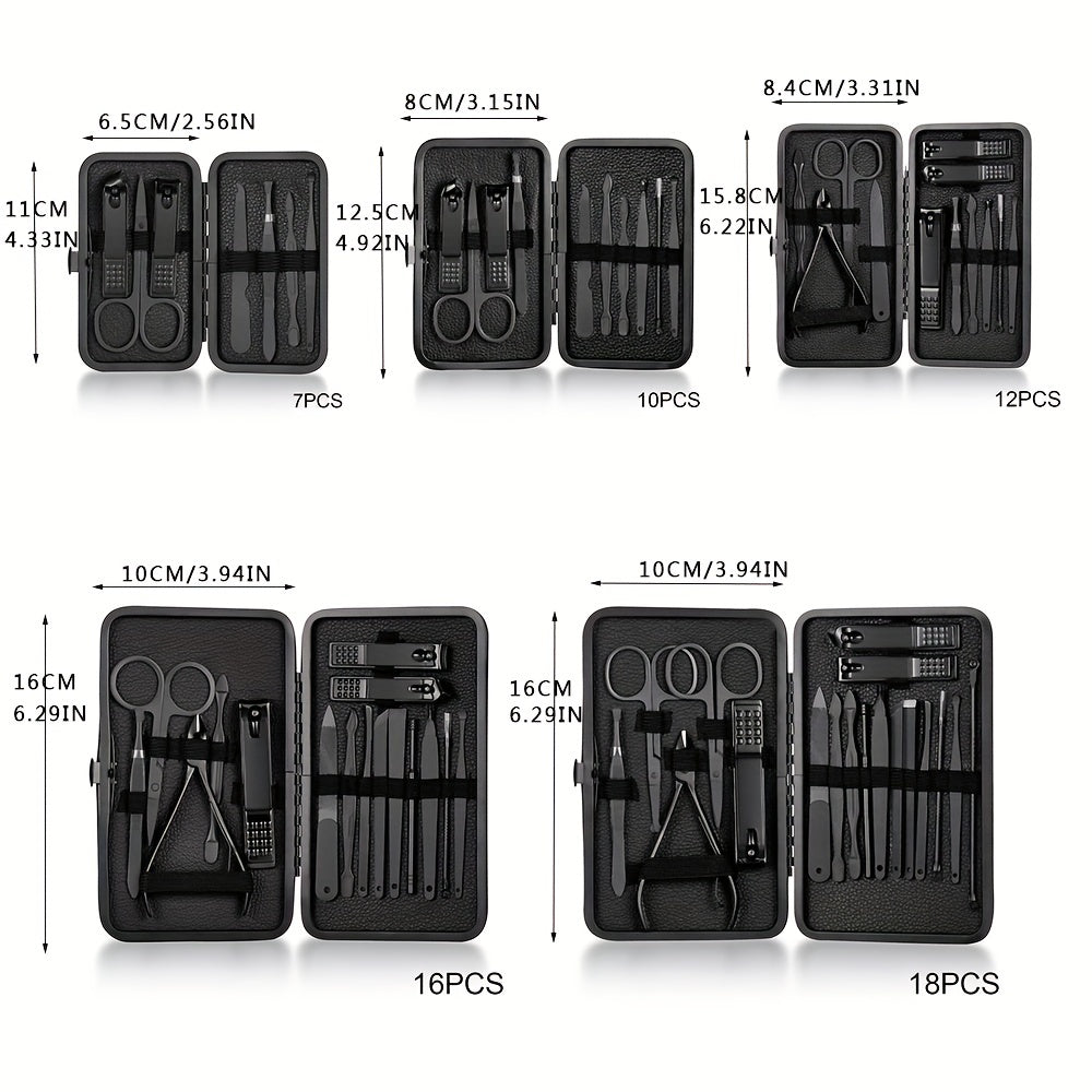 15-teiliges klassisches schwarzes Nagelpflege-Set für Hände, Füße & Gesicht, Werkzeuge aus Edelstahl - Euroselle