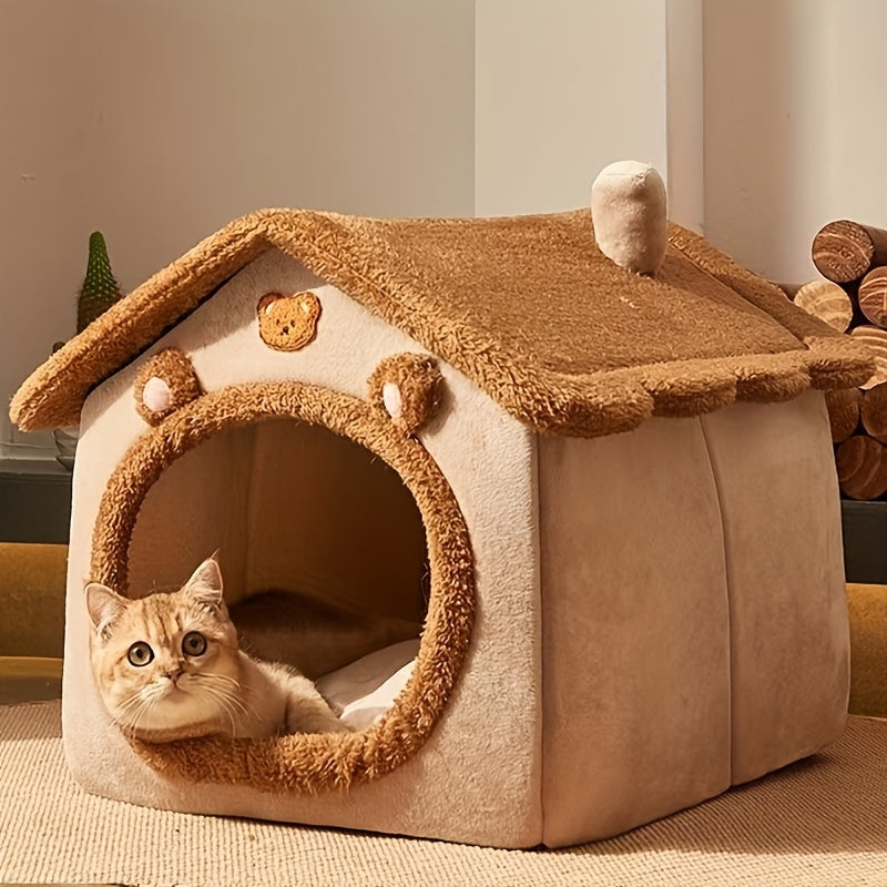 Maison pour chat fermée et chaude avec lit en peluche pour le confort hivernal - Euroselle
