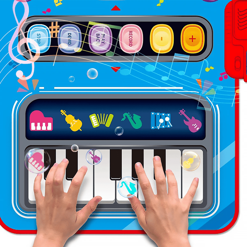 SonataPlay interaktiv musikmatta för barn — piano, fiol, dragspel, saxofon och trumset