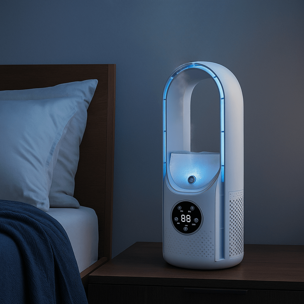 Rafraîchisseur d’air sans pales alimenté par USB — unité de refroidissement portable avec réservoir d’eau intégré de 100 ml