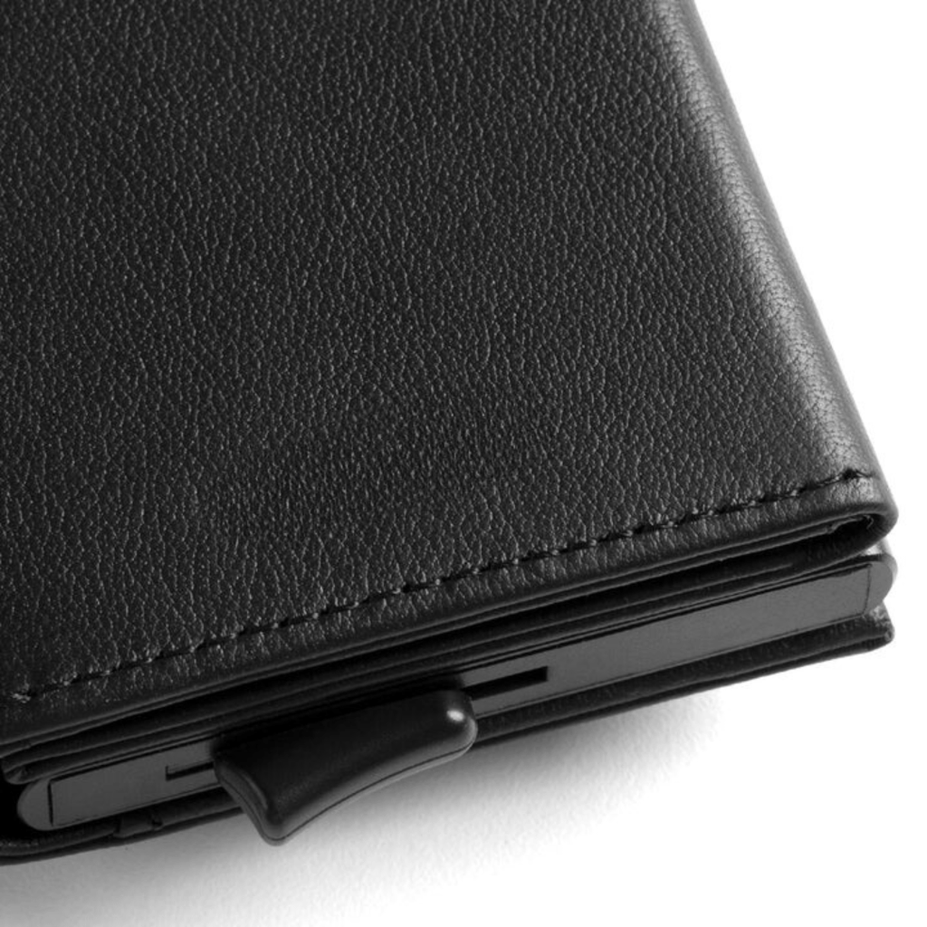 RFID-Blocking Leather Billfold — Pop-Up Aluminum Card Holder