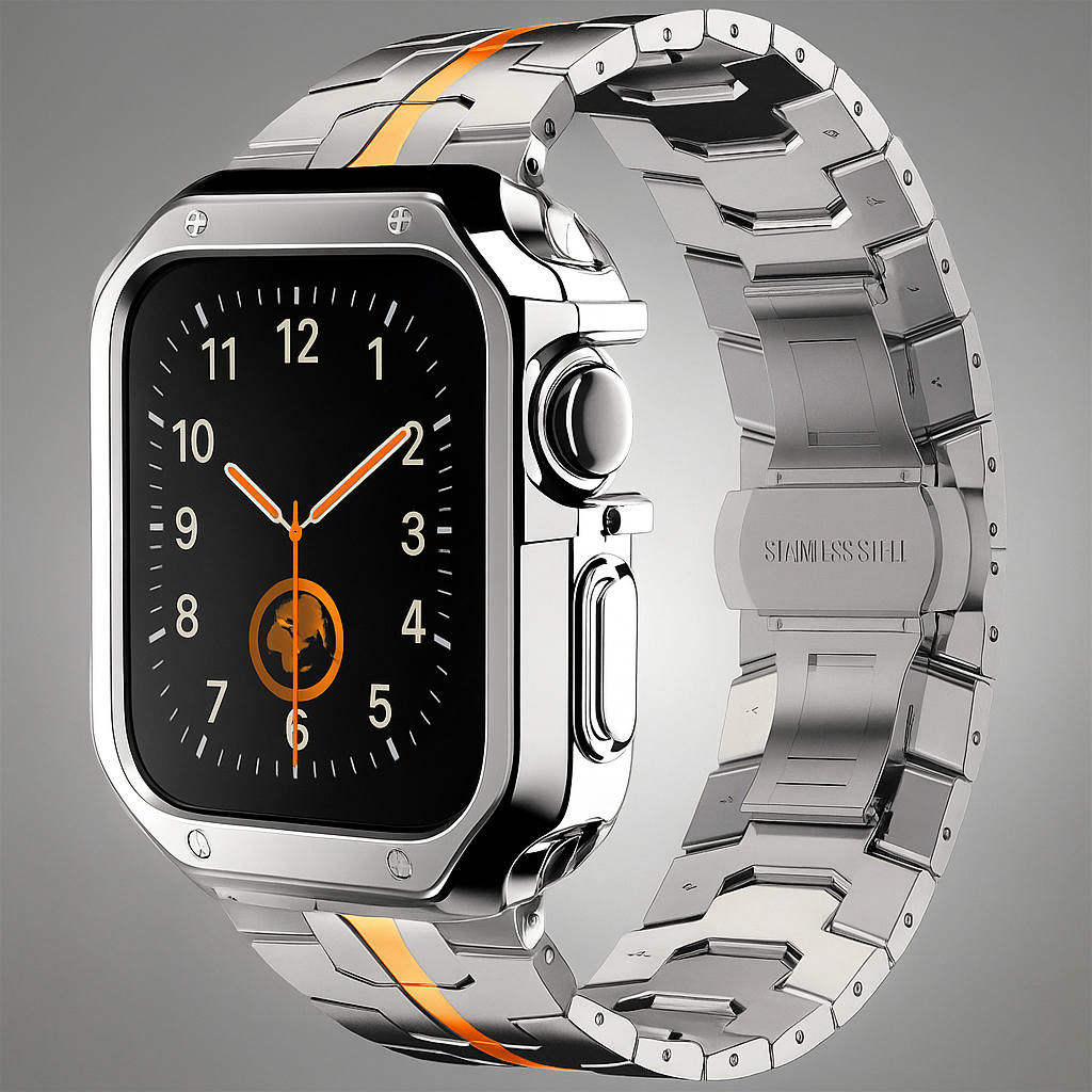 Apple Watch Metal Link Band & Case Set — Adjustable, Butterfly Clasp