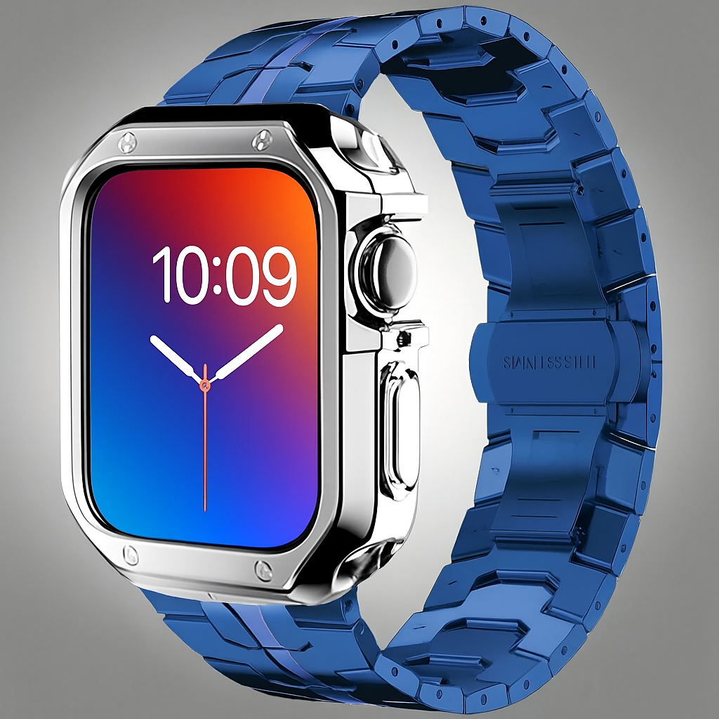 Apple Watch Metal Link Band & Case Set — Adjustable, Butterfly Clasp