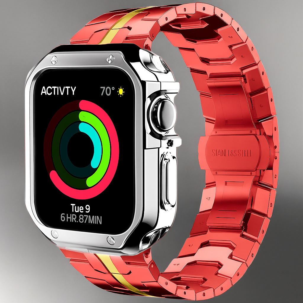Apple Watch Metal Link Band & Case Set — Adjustable, Butterfly Clasp