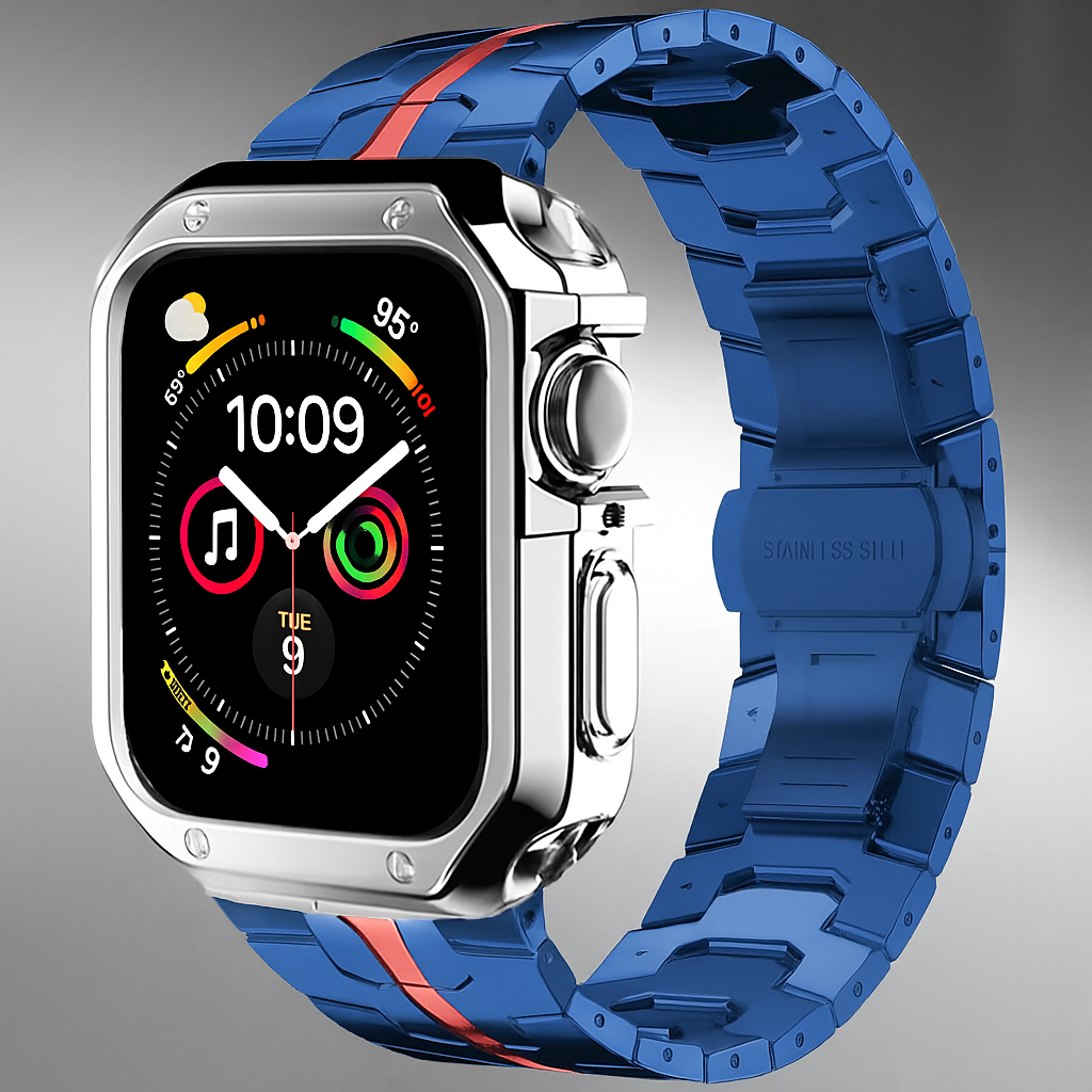 Apple Watch Metal Link Band & Case Set — Adjustable, Butterfly Clasp