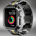 Metalrem i titanlook med led og pansercover til Apple Watch
