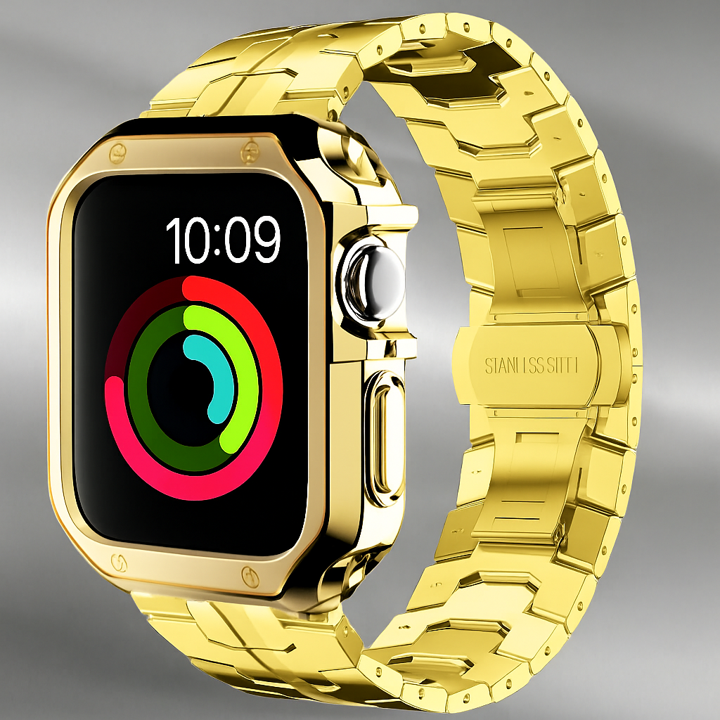 Set brățară cu zale metalice și husă bumper de protecție pentru Apple Watch