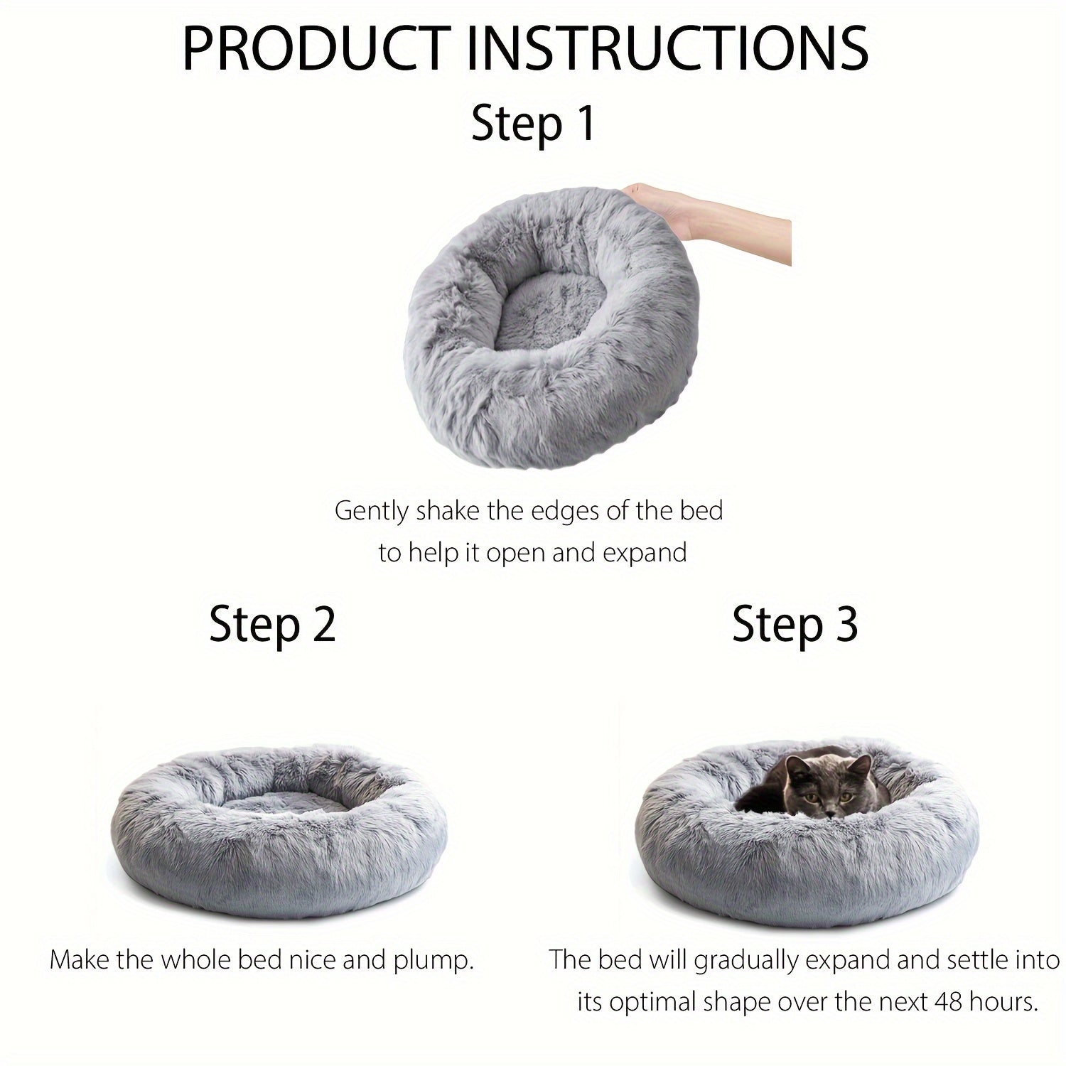 Soft Faux Fur Donut Pet Bed for Small to Large Dogs & Cats - Euroselle