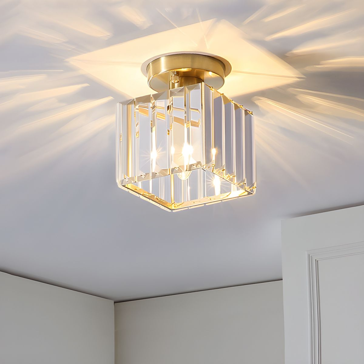 Black Gold Crystal Flush Mount Light Fixture — E27 Socket