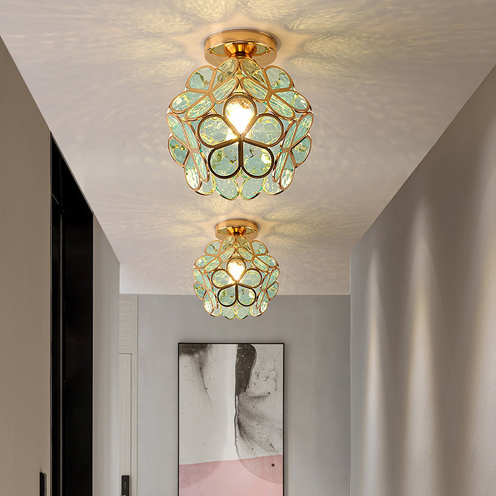Luminaria con forma de flor para montaje empotrado, dorada, con pantalla acrílica, para entrada, dormitorio y espacios pequeños, iluminación LED moderna de techo de 8 pulgadas
