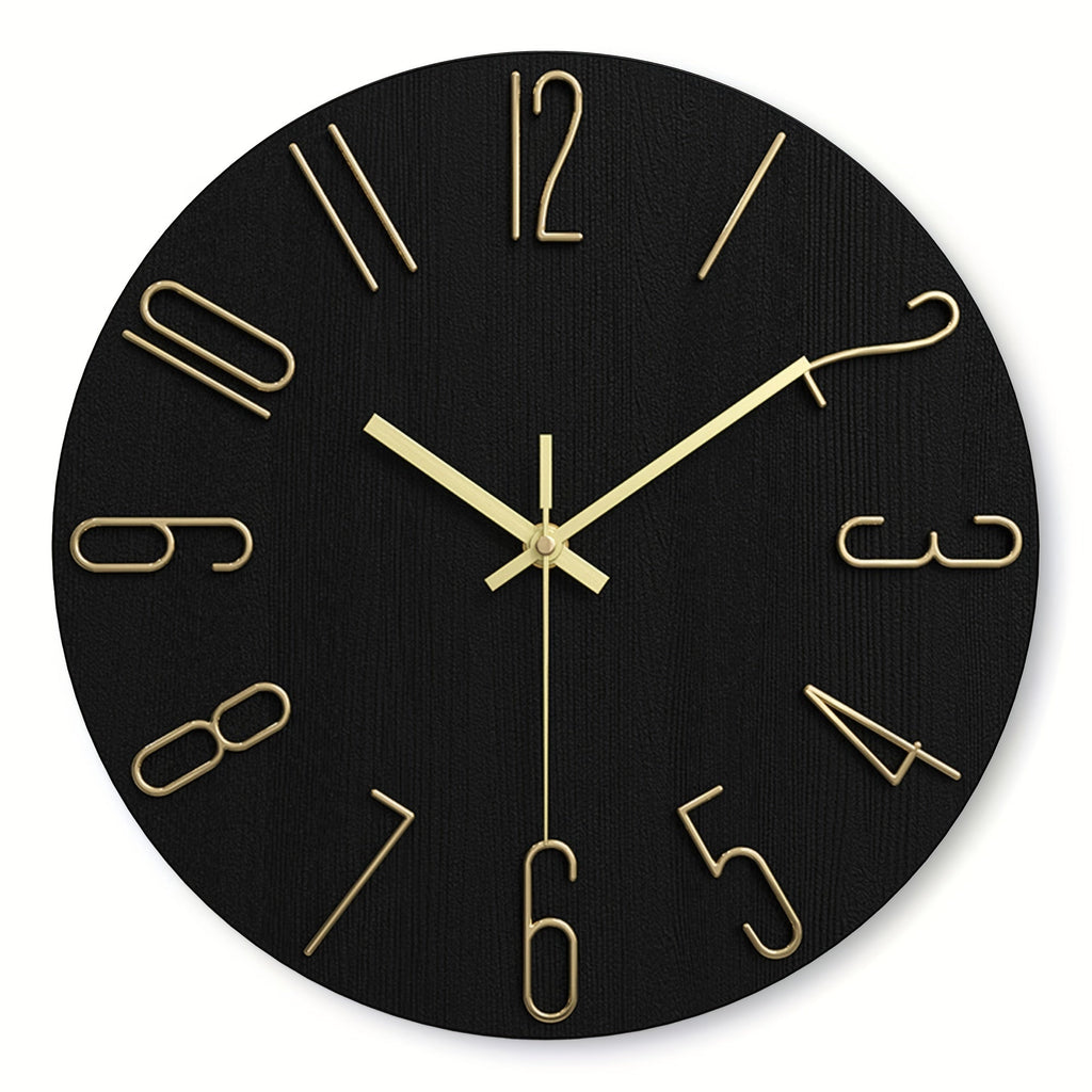 Modern Minimalist Round Wall Clock Rimless Design Black & Gold - Euroselle