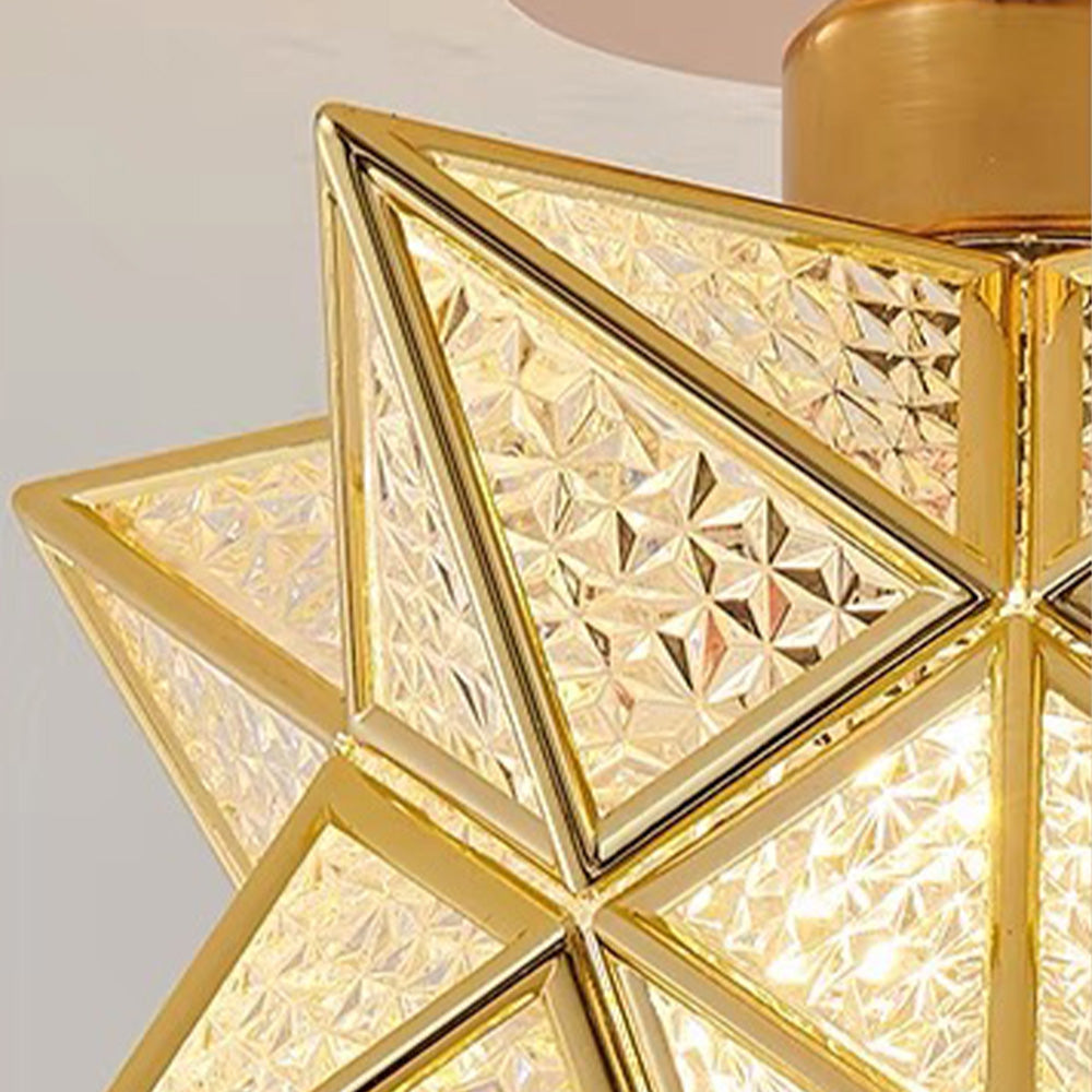 Star Flush Mount Ceiling Fixture Gold Metal 8 Inch E27 Socket for Bedroom Hallway Entry Compact Geometric Lighting Modern Home Decor