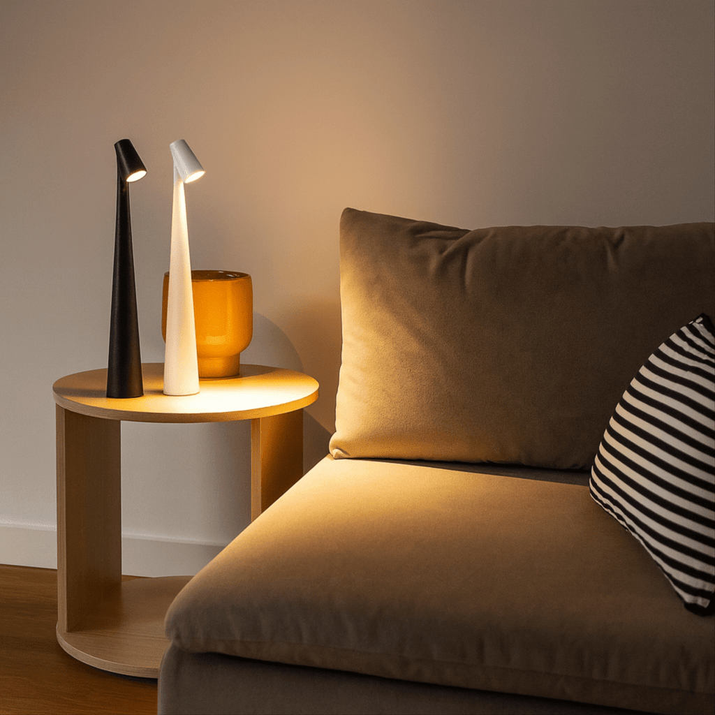 Lámpara de mesa metálica recargable y elegante — Luz LED cálida sin cables