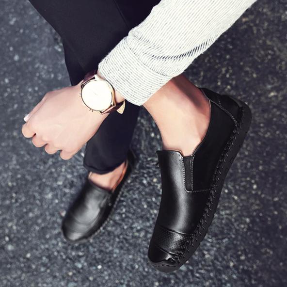 Men's Water-Resistant Leather Slip-On Loafers, Cushioned Insole