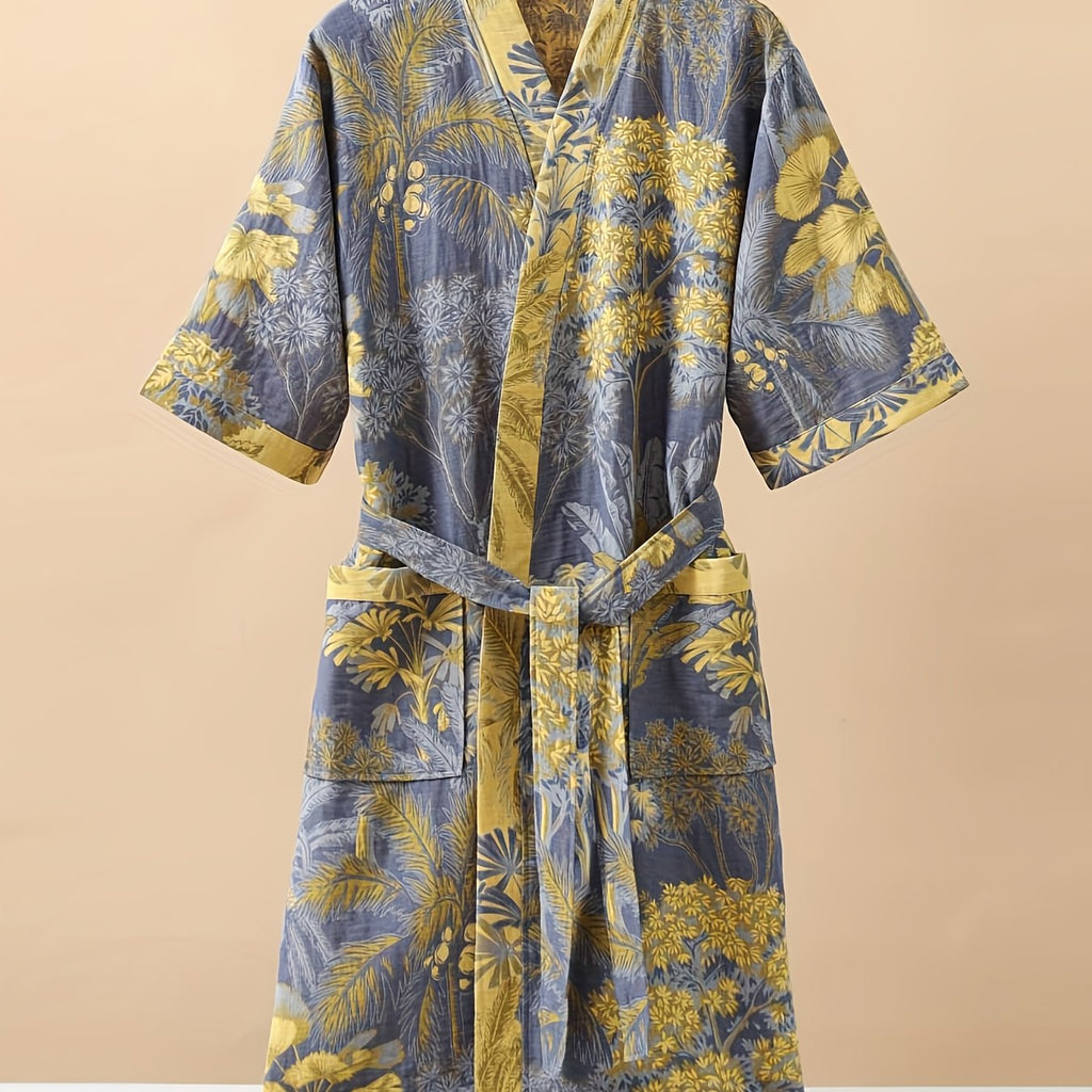 Premium 100% Cotton Double-Layer Gauze Pajama Set Unisex Mid-Length for All Seasons - Euroselle
