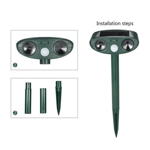 Solar Ultrasonic Wildlife Deterrent — 30 ft Motion Strobe Light