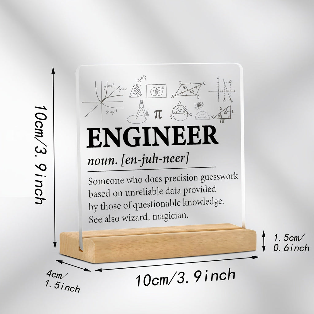 Minimalistisches flaches Acryl-Namensschild mit Holzständer für Schreibtisch- & Regalgestaltung - Euroselle