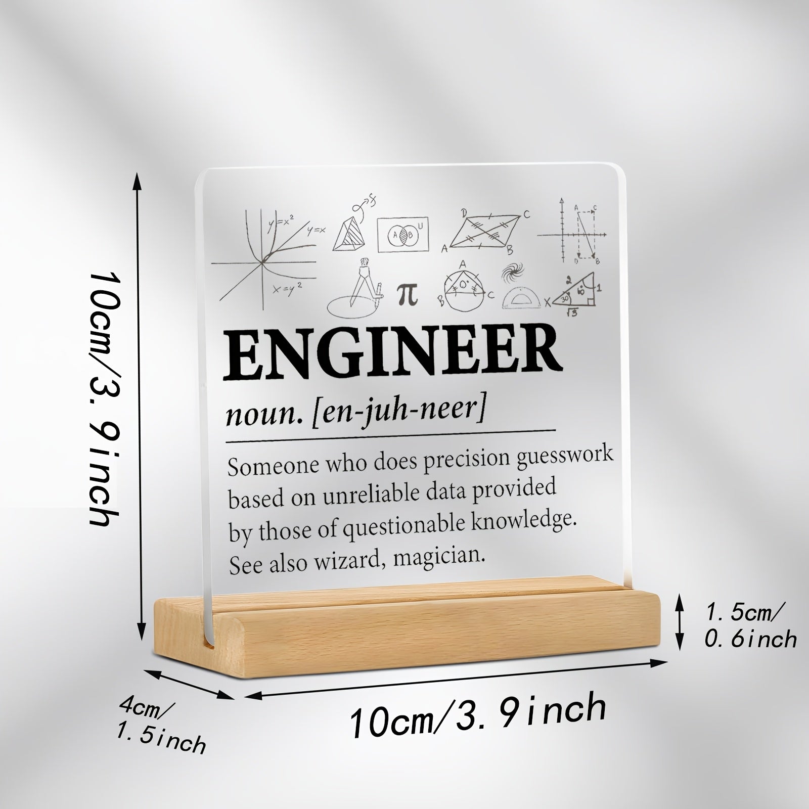 Minimalistisches flaches Acryl-Namensschild mit Holzständer für Schreibtisch- & Regalgestaltung - Euroselle