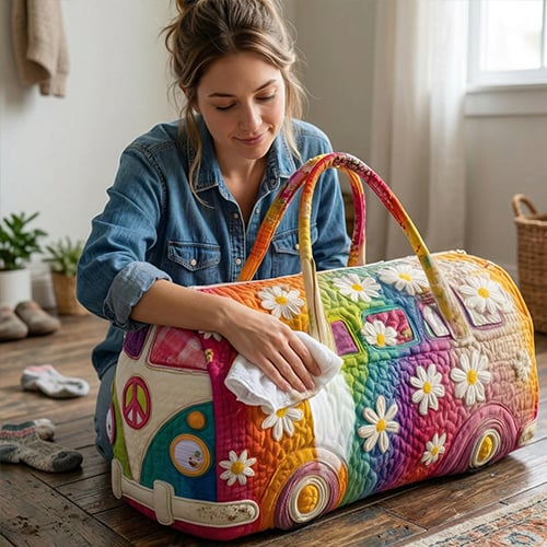 Quiltad blommig kabinväska för kvinnor – förstärkt ram