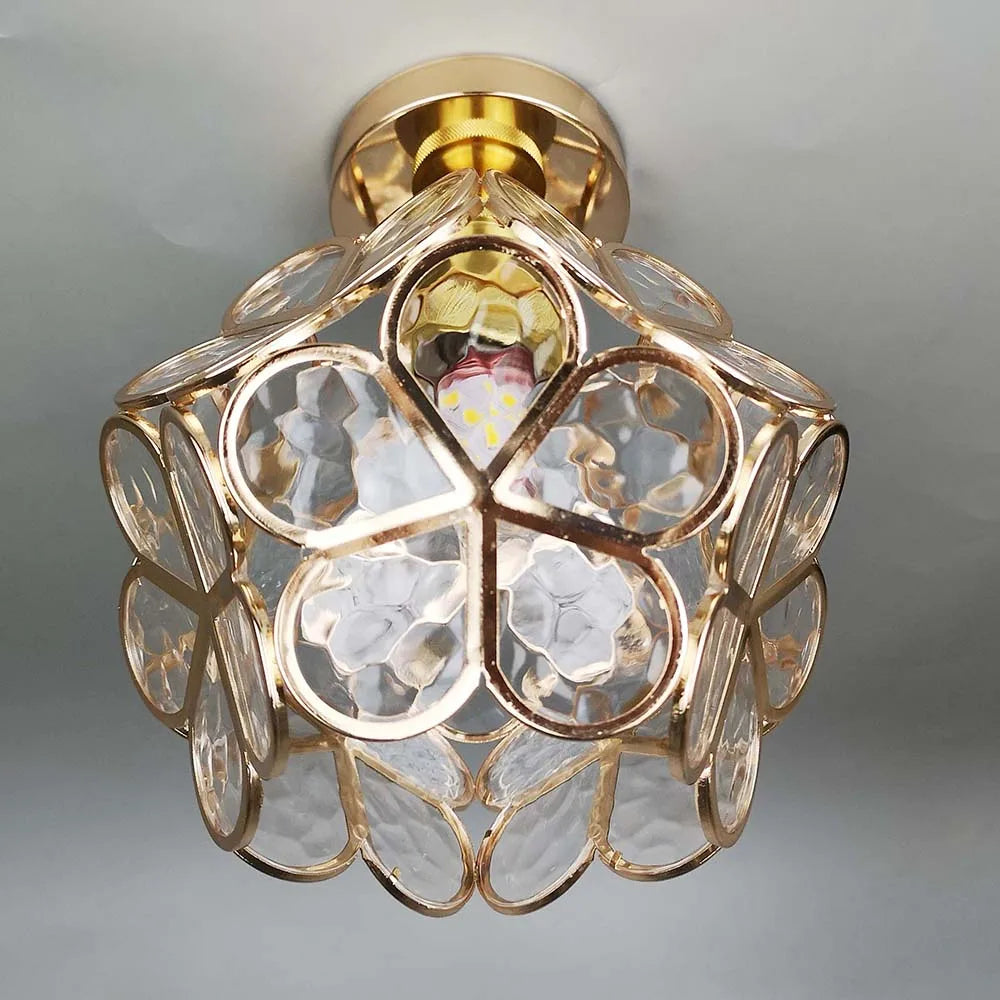 Luminaria con forma de flor para montaje empotrado, dorada, con pantalla acrílica, para entrada, dormitorio y espacios pequeños, iluminación LED moderna de techo de 8 pulgadas
