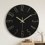 Modern Minimalist Round Wall Clock Rimless Design Black & Gold - Euroselle