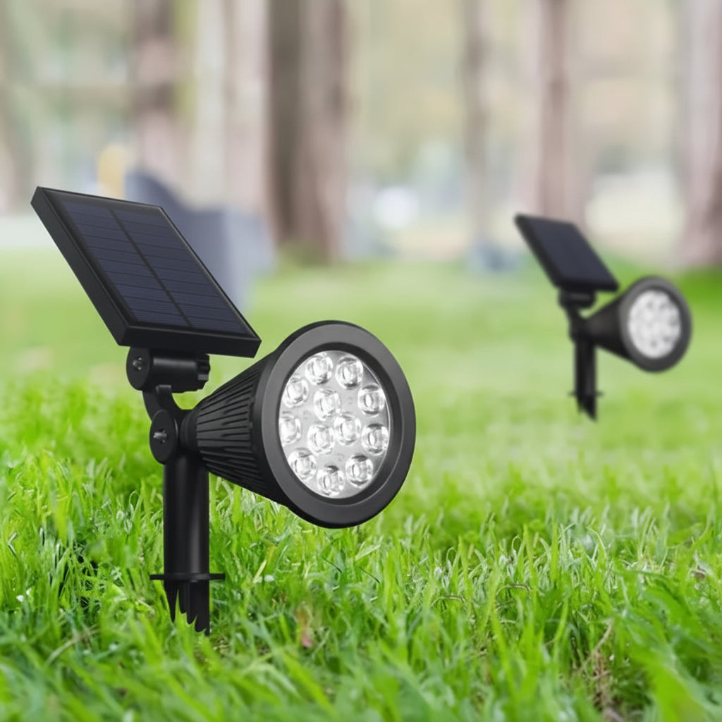 Outdoor Solar Landscape Lights 2-Pack LED Spotlights with 3-Level Dimming & IP44 Waterproof - Euroselle