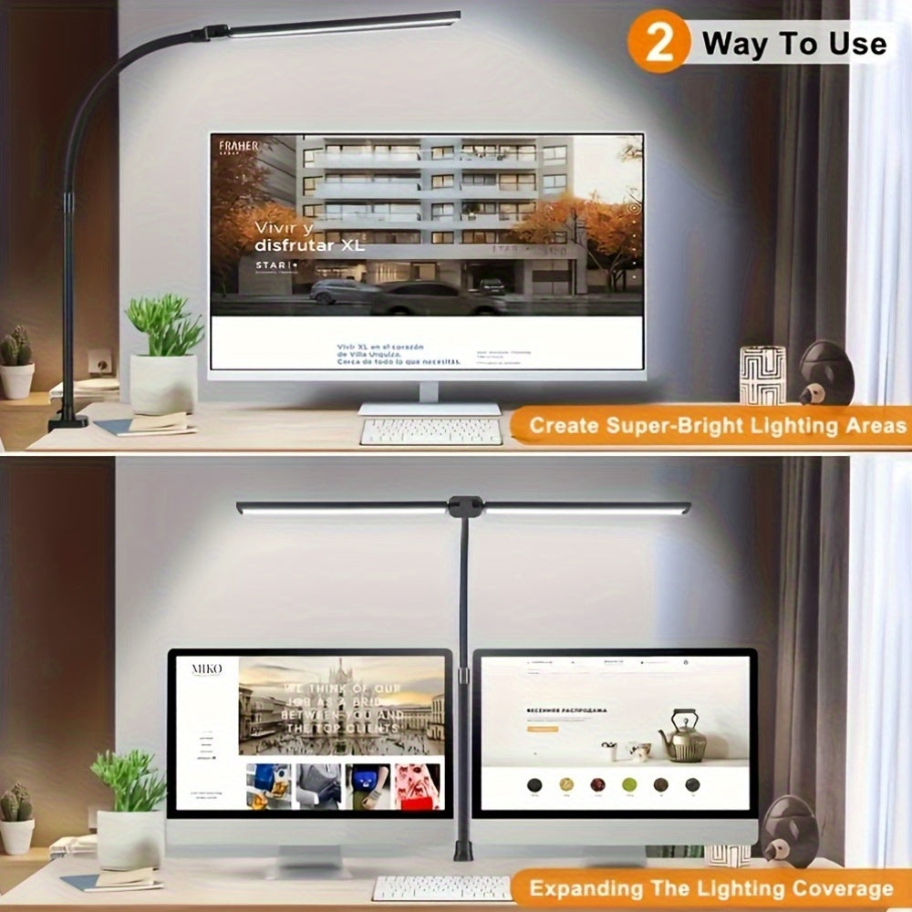 Modern USB Powered Dual-Head LED Table Lamp with Flexible Gooseneck - Euroselle
