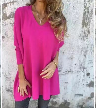 Chemise Longue à Manches Longues Col V Coupe Ample