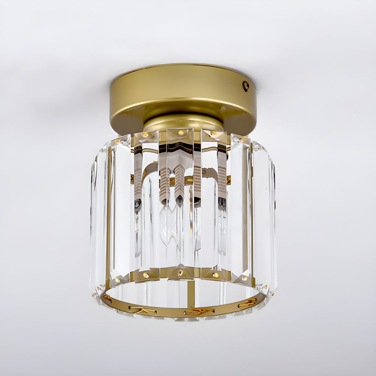 Black Gold Crystal Flush Mount Light Fixture — E27 Socket