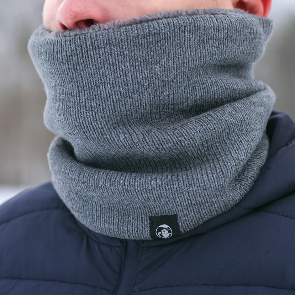 Strikket halsvarmer med fleecefôr - termisk vinterhals i to lag for løping, fotturer og pendling i kaldt vær | 2-pakning unisex-halsvarmere