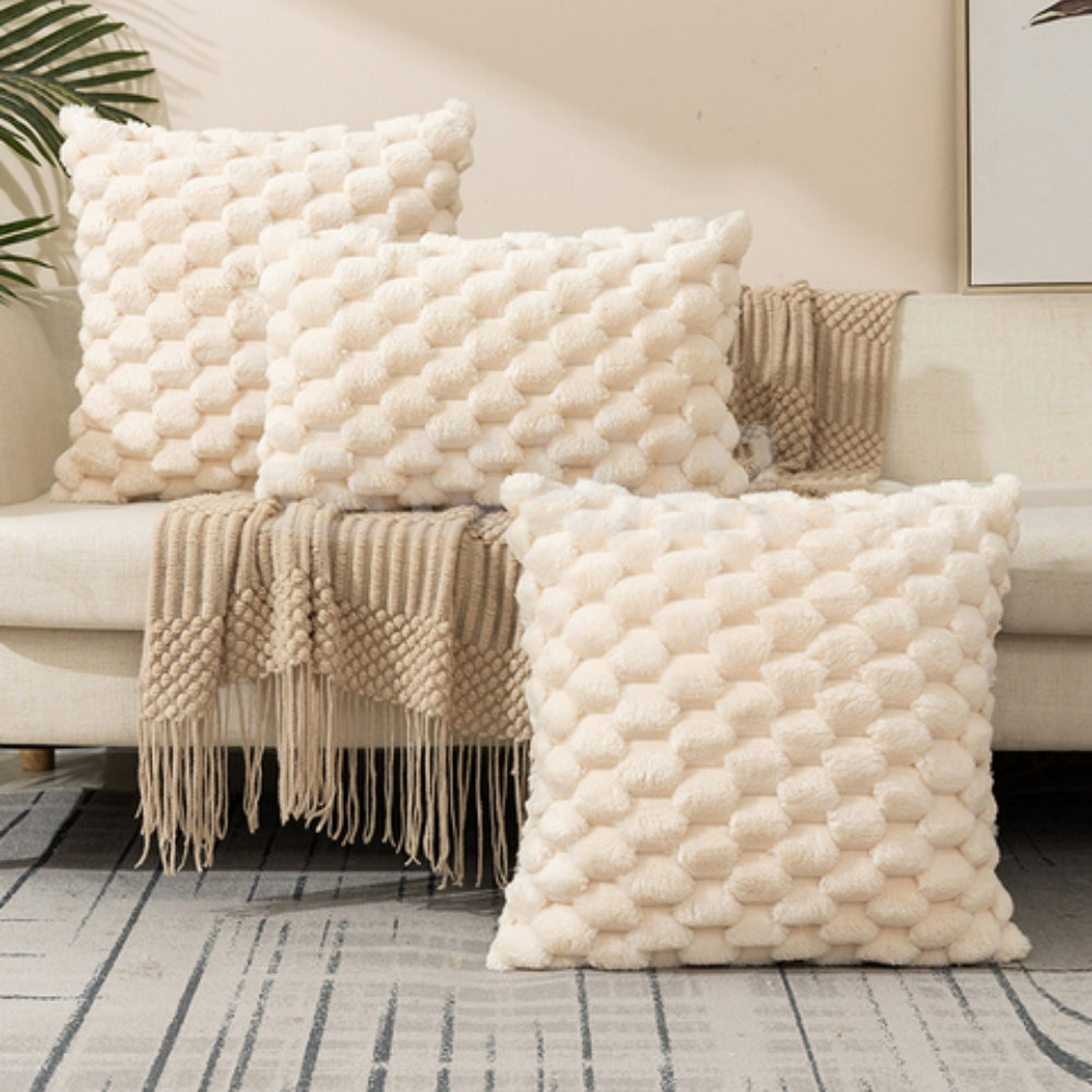 Raised-Texture Throw Pillow Cover — Blush Blended Fabric, Zip Closure