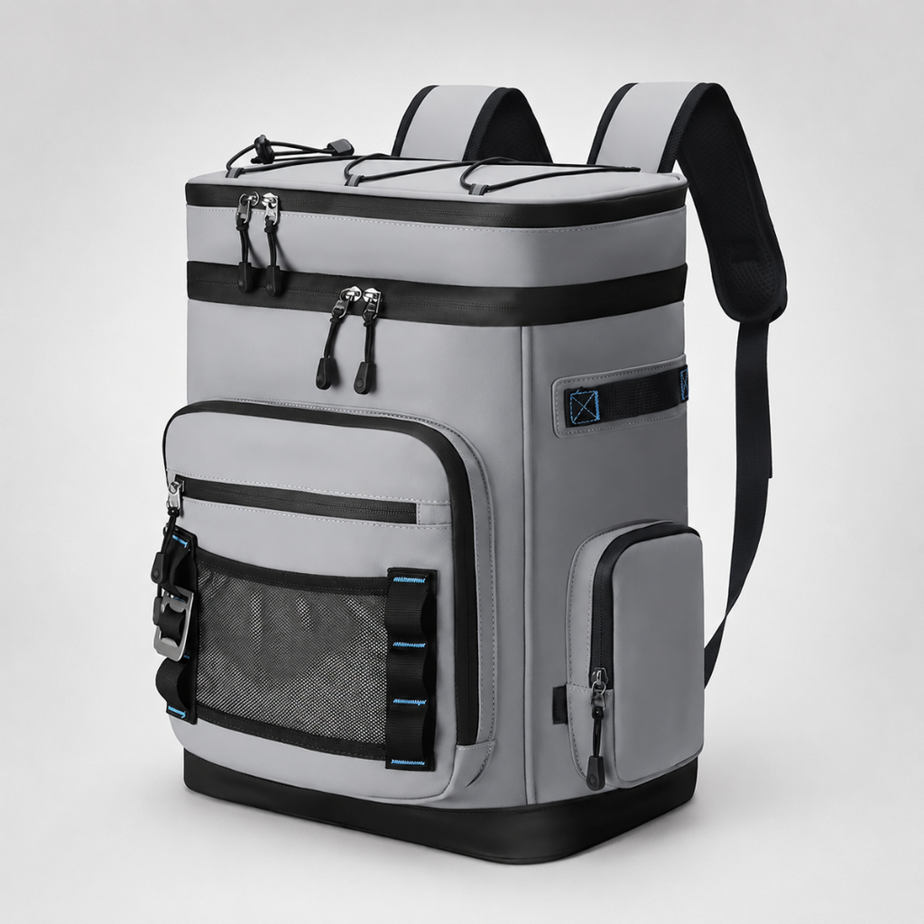 Nevera térmica tipo mochila — Dos compartimentos, bolsillos para botellas
