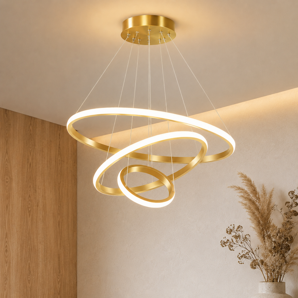 LED-Ring-Pendelleuchte, Kronleuchter und Deckenleuchte — Gold