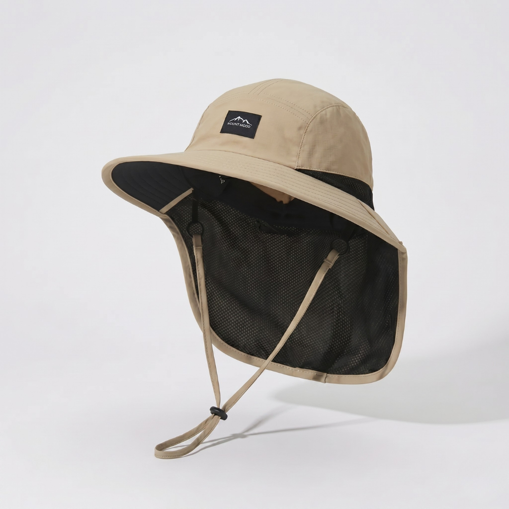 Chapeau de pêche à large bord — protection rabattable en maille UPF 50+ pour le cou et les oreilles