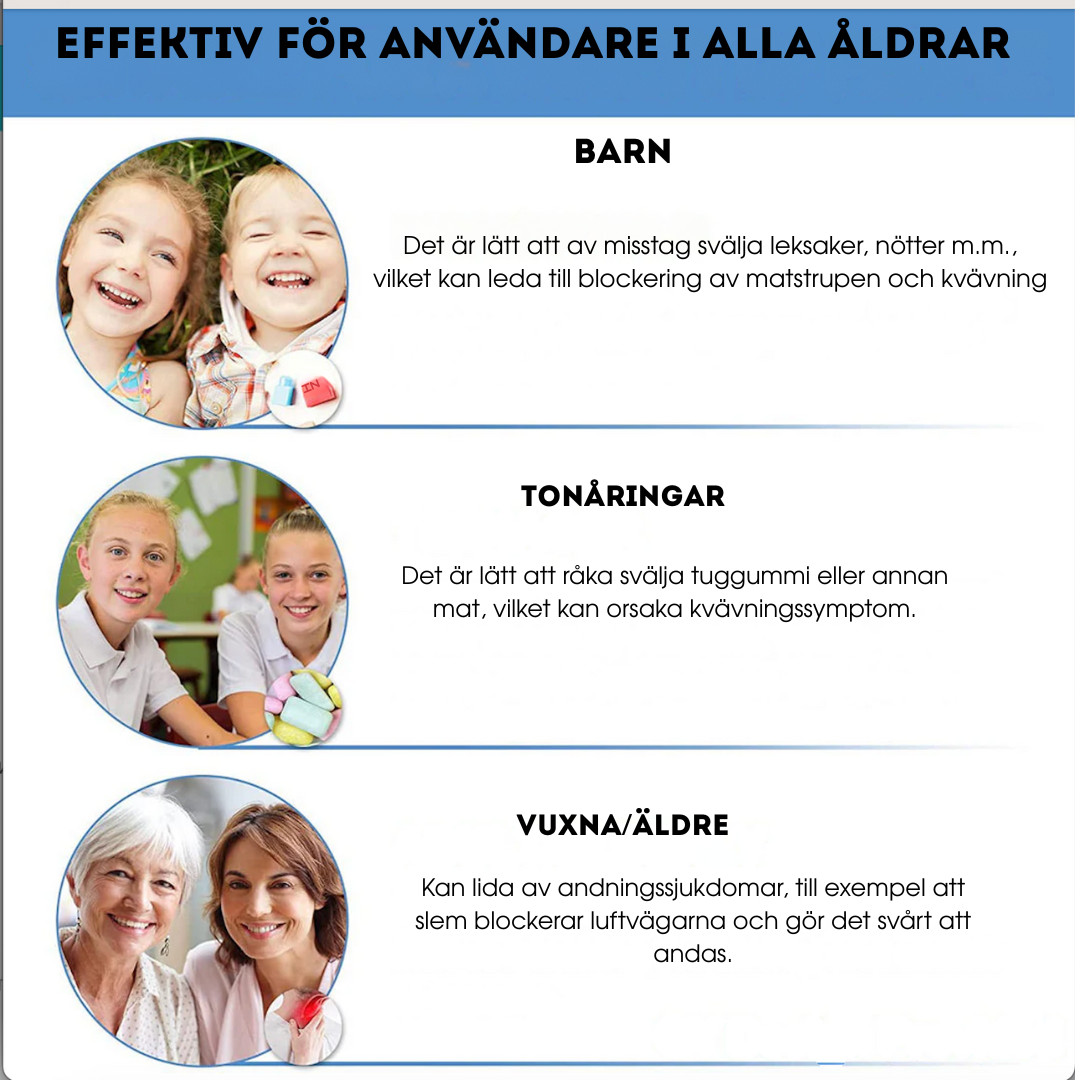 Sugapparat för luftvägsstopp i nödsituationer för barn och vuxna