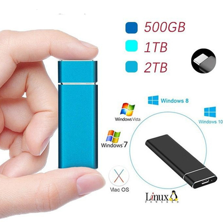 כונן SSD נייד מאלומיניום בנפח 1TB/2TB — כונן גיבוי USB-C במהירות 520 MB/s