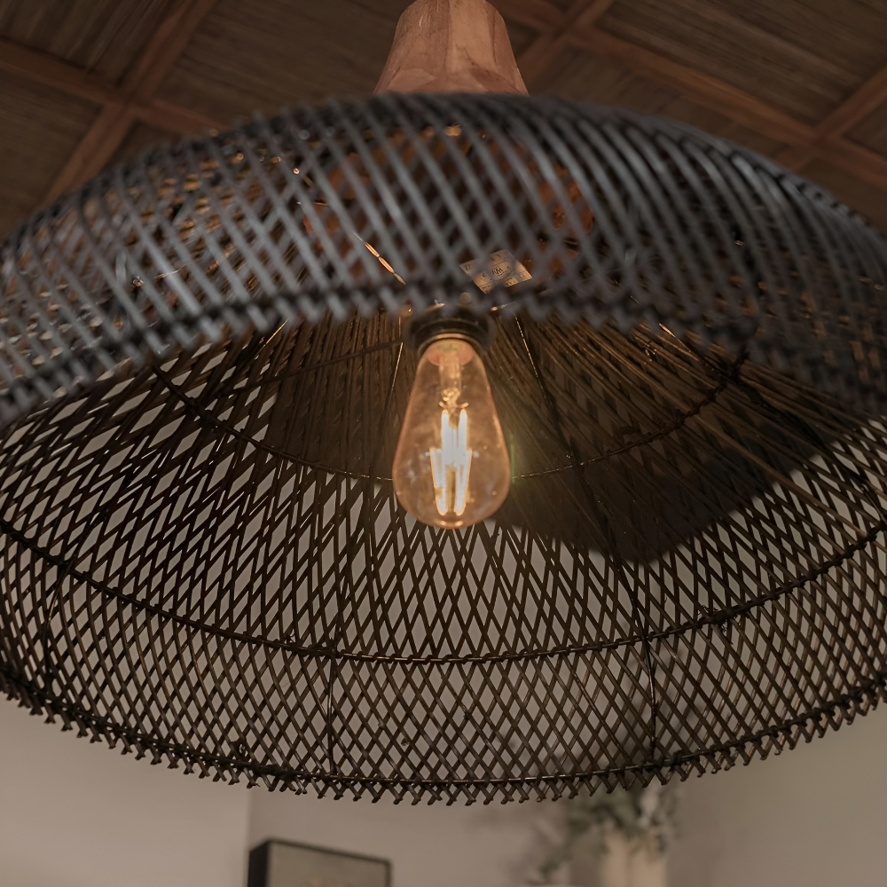 Gewebte Bambus-Hängelampe, 24 Inch, natürlicher Schirm, verstellbares Kabel, E26-Fassung, Boho-Deckenleuchte im Landhausstil für Esszimmer, Kücheninsel Li