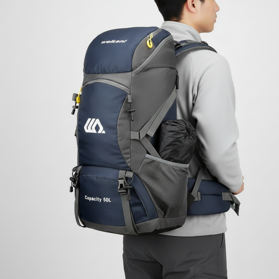 50L Hiking Backpack — Shoe Compartment, Padded Straps & Hip Belt