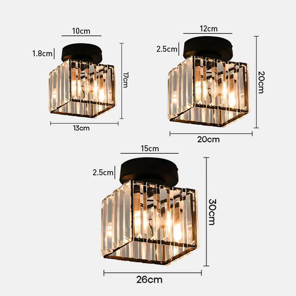 Black Gold Crystal Flush Mount Light Fixture — E27 Socket