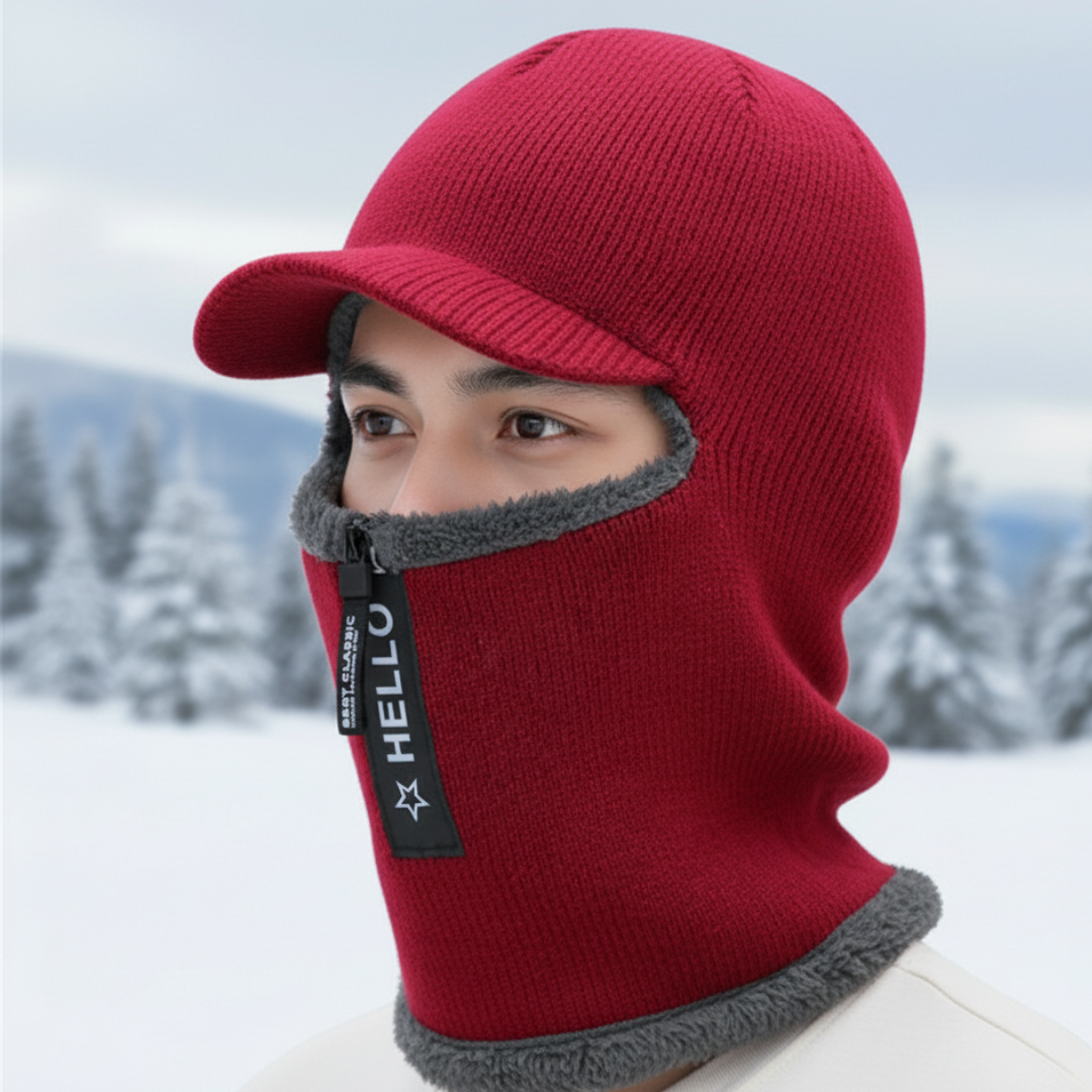 Winter-Strick-Balaclava - Fleecefutter, Gesichtsschutz mit Reißverschluss